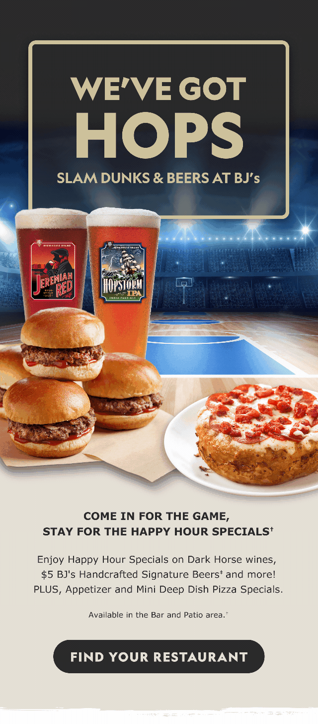 Four Teams. Big Screens!🏀 BJ's Restaurant & Brewhouse